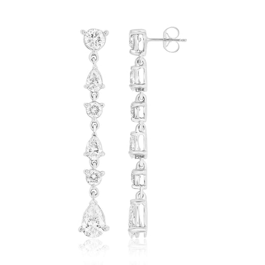 14ct White Gold 2.00 Carat tw Pear & Round Brilliant Cut Diamond Earrings