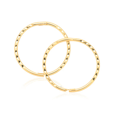 9ct Yellow Gold 14mm Diacut Sleeper Hoop Earrings