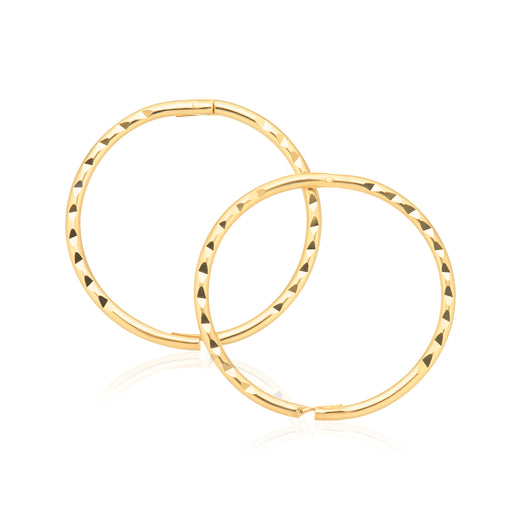 9ct Yellow Gold 14mm Diacut Sleeper Hoop Earrings