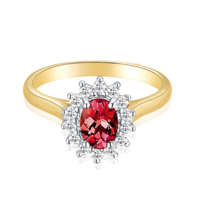 18ct Yellow & White Gold Oval & Round Cut Ruby & 0.25ctw Diamond Ring