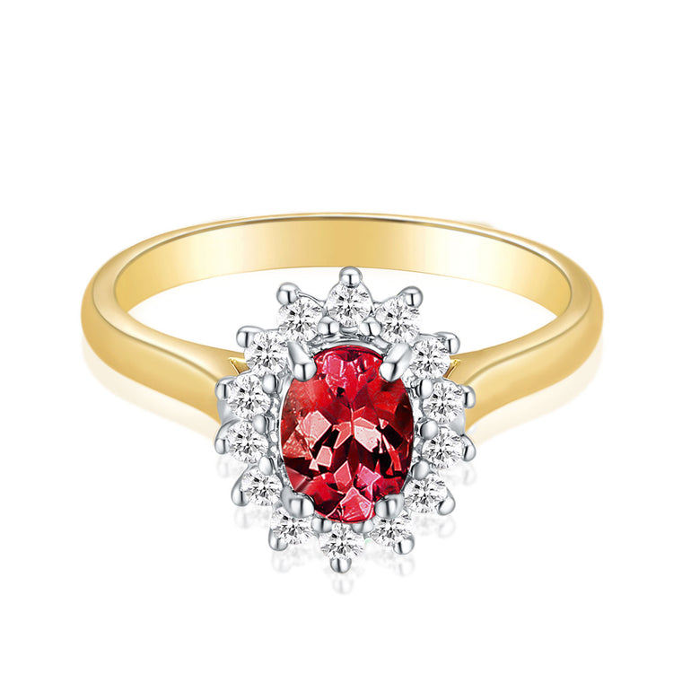 18ct Yellow & White Gold Oval & Round Cut Ruby & 0.25ctw Diamond Ring