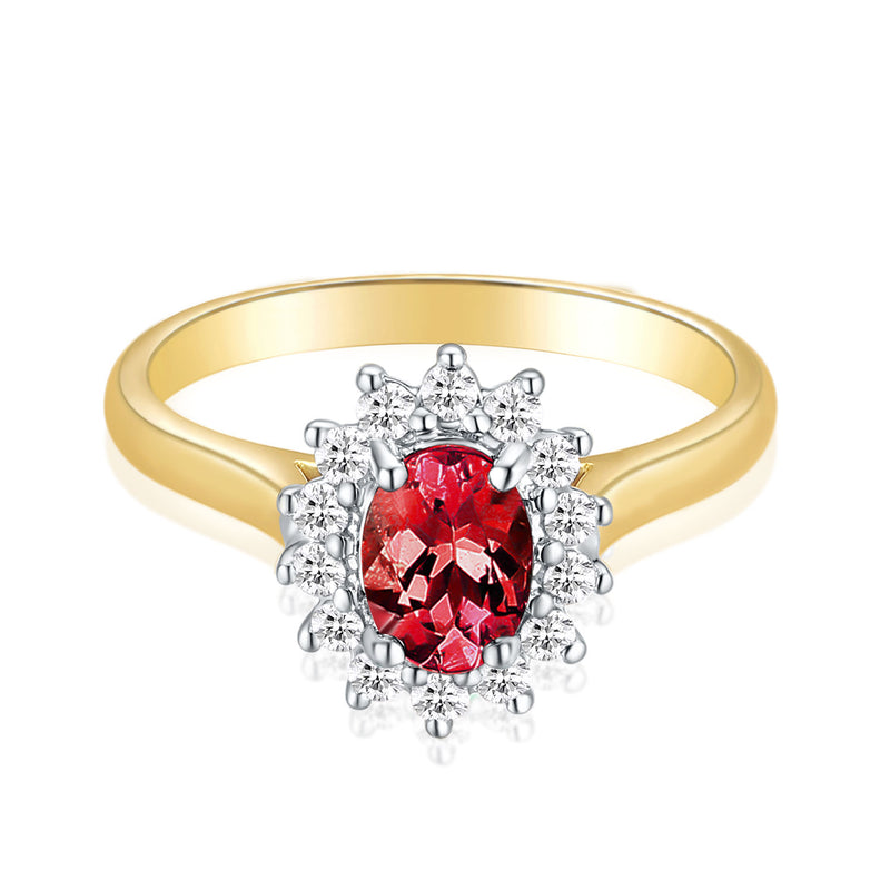 18ct Yellow & White Gold Oval & Round Cut Ruby & 0.25ctw Diamond Ring