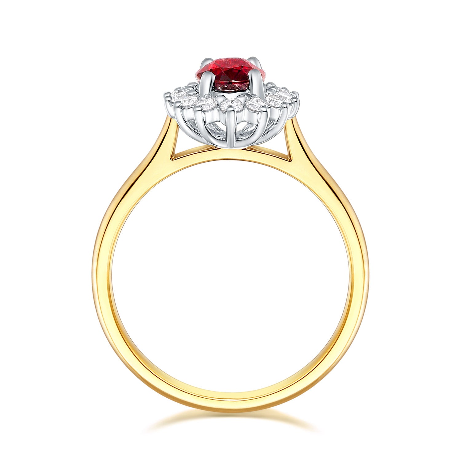 18ct Yellow & White Gold Oval & Round Cut Ruby & 0.25ctw Diamond Ring