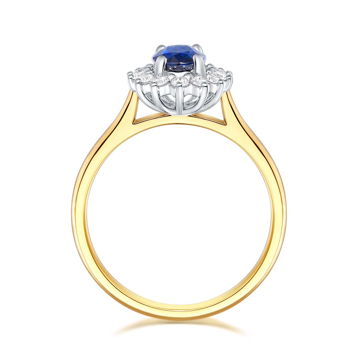 18ct Yellow & White Gold Oval & Round Cut Sapphire & 0.25ctw  Diamond Ring