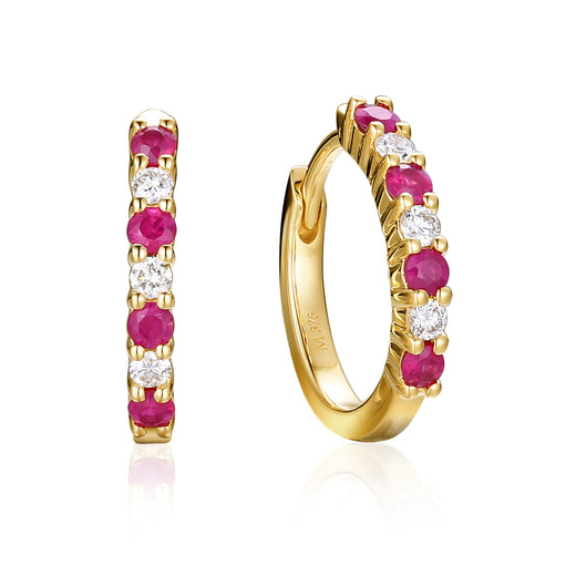 9ct Yellow Gold Round Cut 2mm Ruby 0.14 Carat tw Hoop Earrings ...