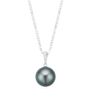 Perla by Autore 18ct White Gold 9mm Tahitian Pearl and Diamond Set Pendant