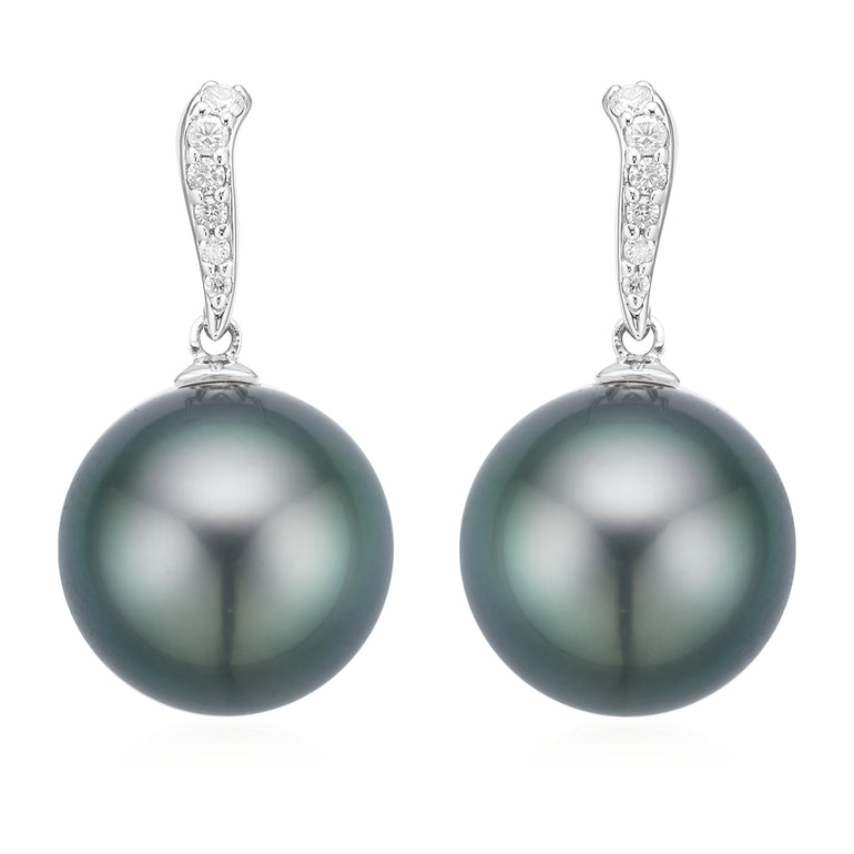 Perla by Autore 18ct White Gold 9mm Tahitian Pearl and Diamond Set Earrings