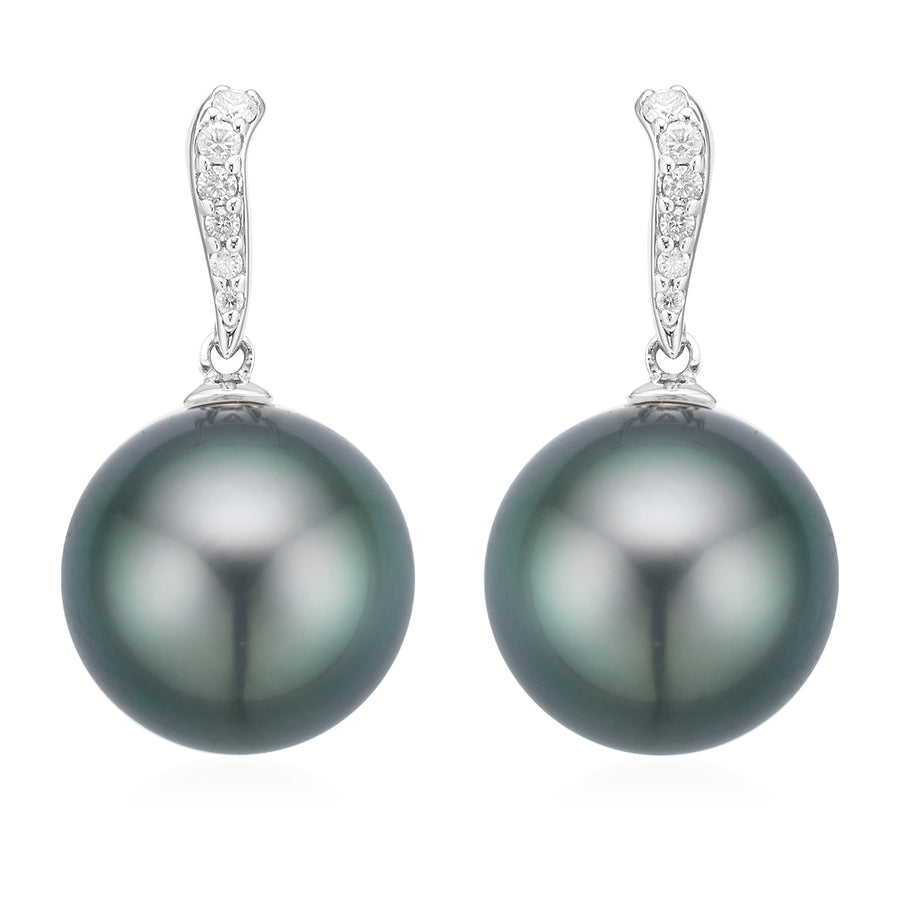 Perla by Autore 18ct White Gold 9mm Tahitian Pearl and Diamond Set Earrings