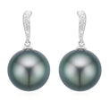 Perla by Autore 18ct White Gold 9mm Tahitian Pearl and Diamond Set Earrings