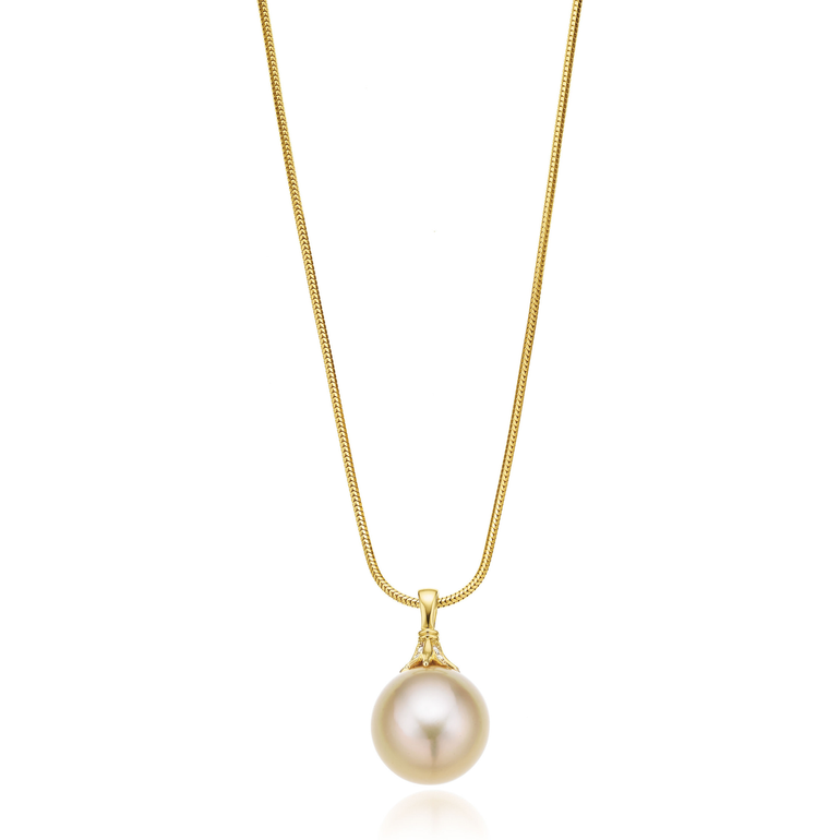 Perla by Autore 18ct Yellow Gold 12mm Gold South Sea Pearl & Diamond Set Pendant
