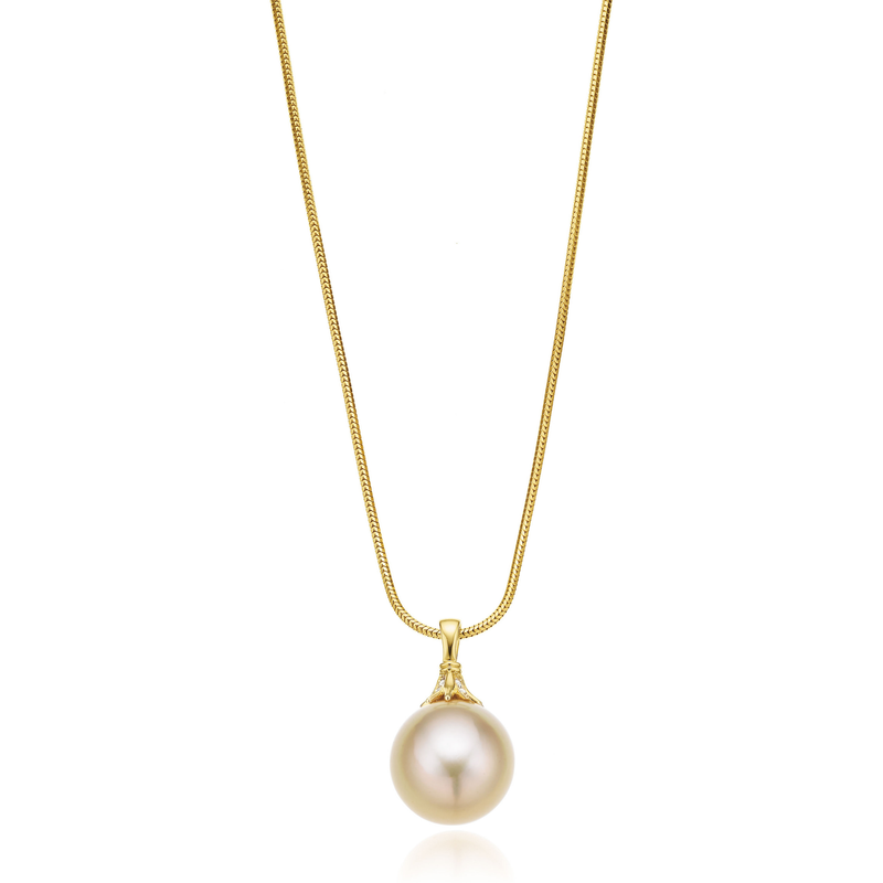 Perla by Autore 18ct Yellow Gold 12mm Gold South Sea Pearl & Diamond Set Pendant