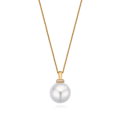 Perla by Autore 18ct Yellow Gold 12mm White South Sea Pearl Diaset Pendant