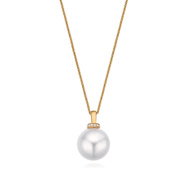 Perla by Autore 18ct Yellow Gold 12mm White South Sea Pearl Diaset Pendant