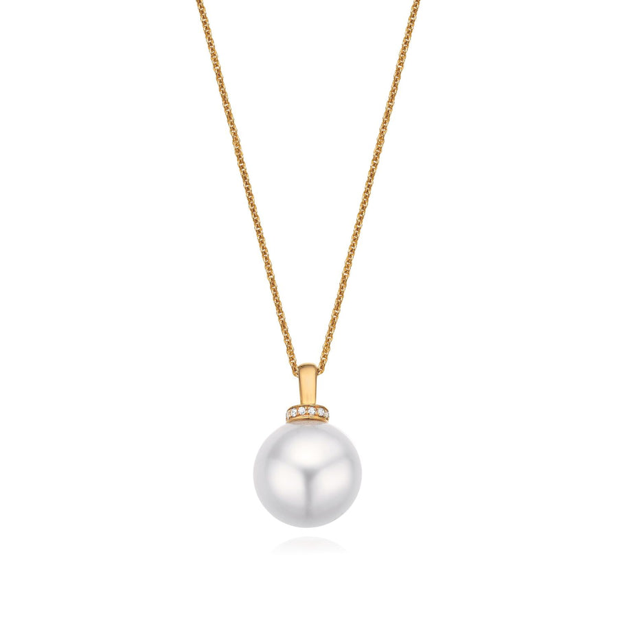 Perla by Autore 18ct Yellow Gold 12mm White South Sea Pearl Diaset Pendant