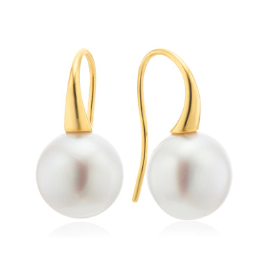 Perla by Autore 18ct Yellow Gold 10mm White South Sea Pearl Shepards Hook Earrings