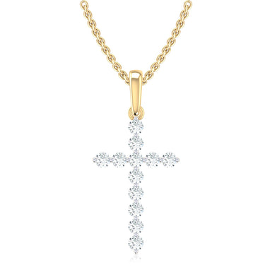 9ct Yellow Gold Round Cut 0.25 Carat tw Diamond Cross Pendant