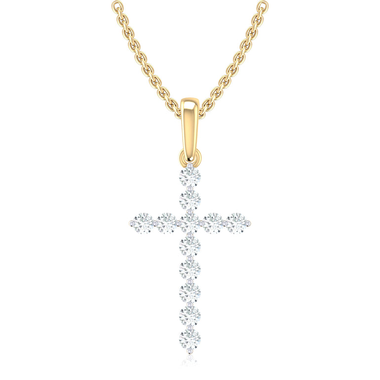 9ct Yellow Gold Round Cut 0.25 Carat tw Diamond Cross Pendant