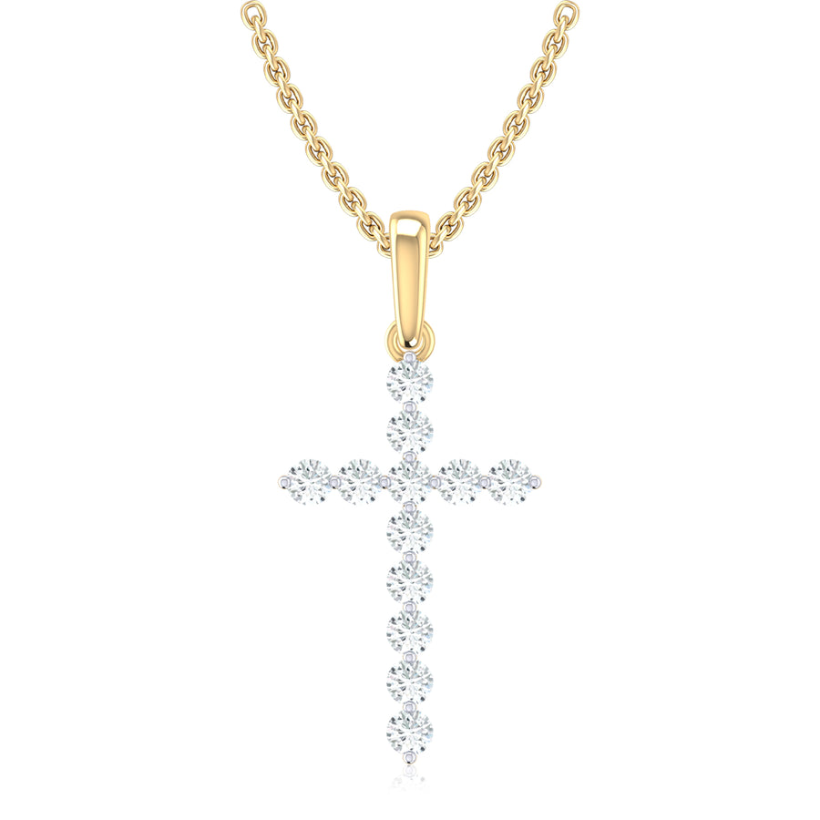 9ct Yellow Gold Round Cut 0.25 Carat tw Diamond Cross Pendant