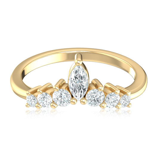 9ct Yellow Gold Marquise & Round Brilliant Cut 0.33 Carat Diamond Dress Ring
