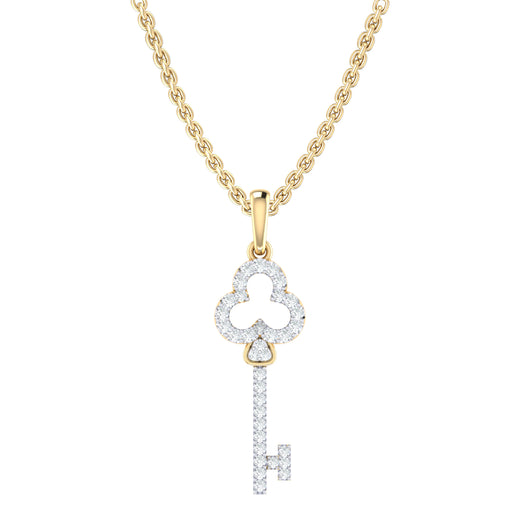 9ct Yellow Gold Round Brilliant Cut 0.15 Carat tw Diamond Key Pendant