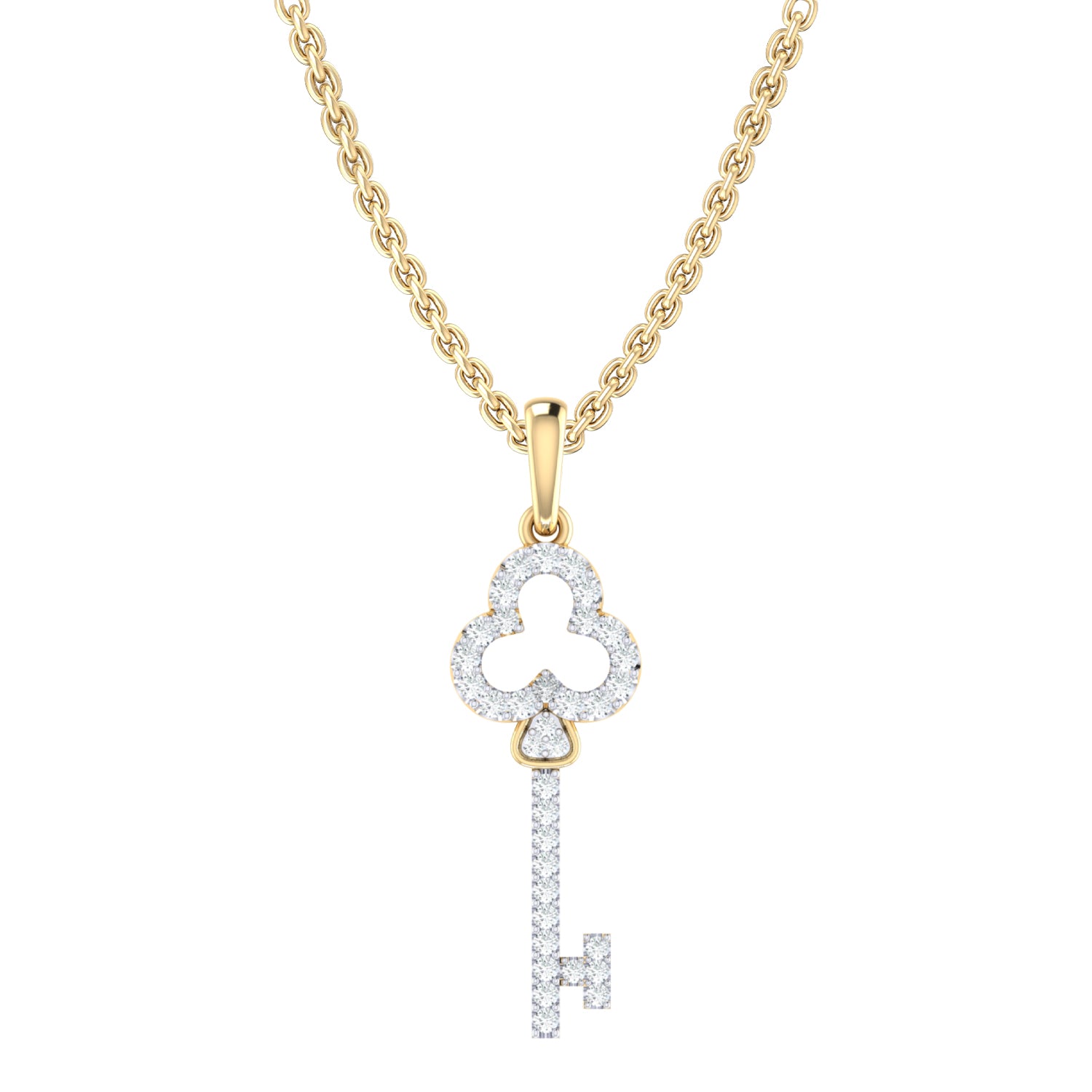 9ct Yellow Gold Round Brilliant Cut 0.15 Carat tw Diamond Key Pendant