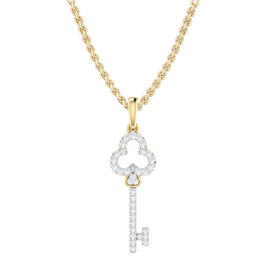 9ct Yellow Gold Round Brilliant Cut 0.15 Carat tw Diamond Key Pendant