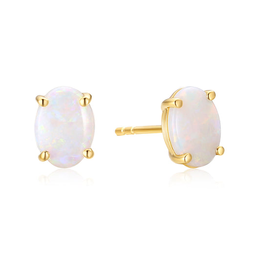 18ct Yellow Gold Oval 8x6mm White Opal Stud Earrings – Mazzucchelli's