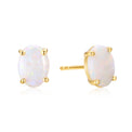 18ct Yellow Gold Oval 8x6mm White Opal Stud Earrings