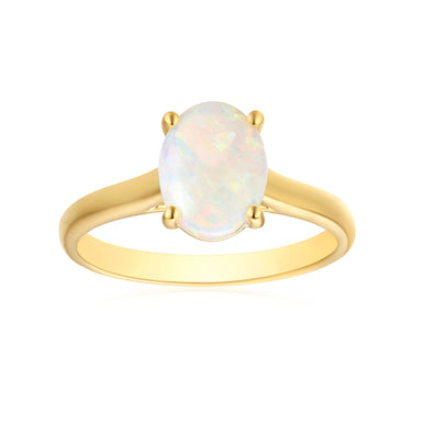 18ct Yellow Gold Oval 9x7mm White Opal Ring