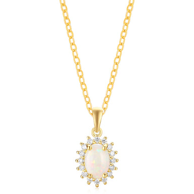 18ct Yellow Gold Oval Cut 8X6 mm 0.25 Carat tw Diamonds White Opal Pendant