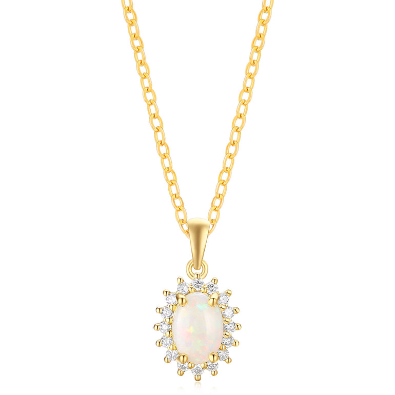 18ct Yellow Gold Oval Cut 8X6 mm 0.25 Carat tw Diamonds White Opal Pendant