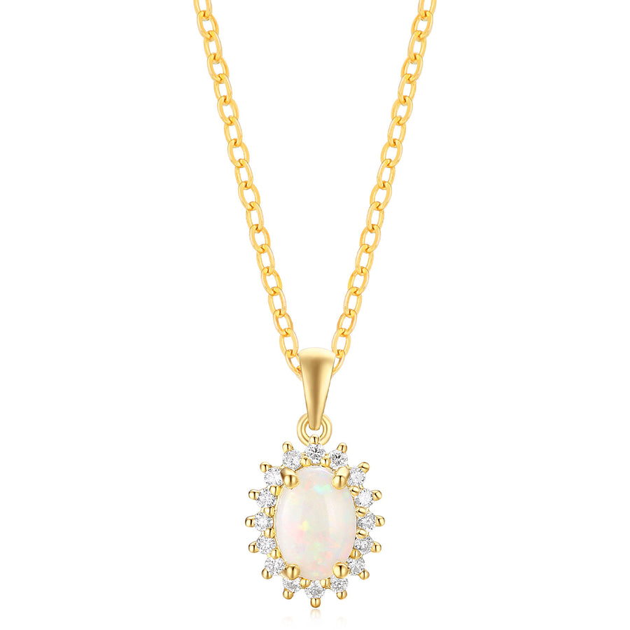 18ct Yellow Gold Oval Cut 8X6 mm 0.25 Carat tw Diamonds White Opal Pendant