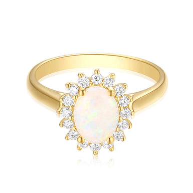 18ct Yellow Gold Oval Cut 8X6 mm 0.25 Carat tw Diamonds White Opal Ring