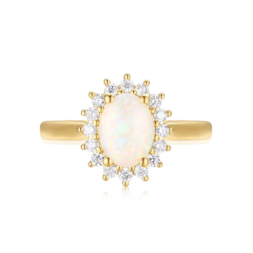 18ct Yellow Gold Oval Cut 8X6 mm 0.25 Carat tw Diamonds White Opal Ring