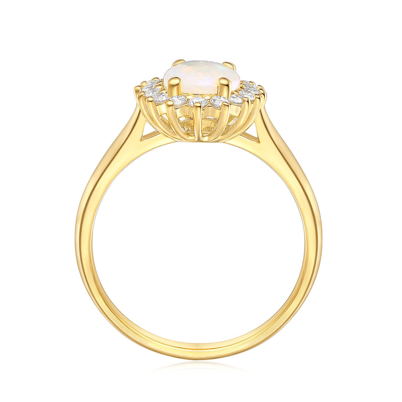 18ct Yellow Gold Oval Cut 8X6 mm 0.25 Carat tw Diamonds White Opal Ring