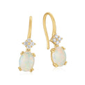 18ct Yellow Gold Oval Cut 8X6 mm 0.15 Carat tw Diamonds White Opal Earrings