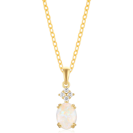 18ct Yellow Gold Oval Cut 9X7 mm 0.10 Carat tw Diamonds White Opal Pendant