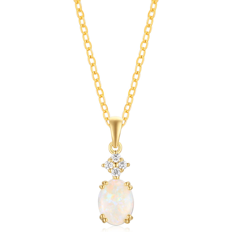 18ct Yellow Gold Oval Cut 9X7 mm 0.10 Carat tw Diamonds White Opal Pendant