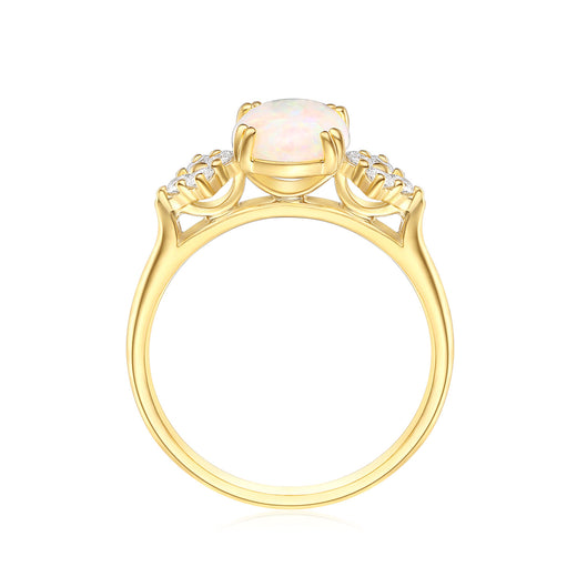 18ct Yellow Gold Oval Cut 9X7 mm 0.20 Carat tw Diamonds White Opal Ring