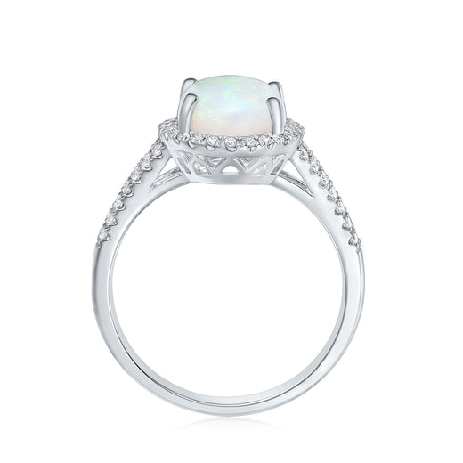 18ct White Gold Oval 9x7mm White Opal 0.25 Carat tw Ring