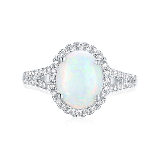 18ct White Gold Oval 9x7mm White Opal 0.25 Carat tw Ring