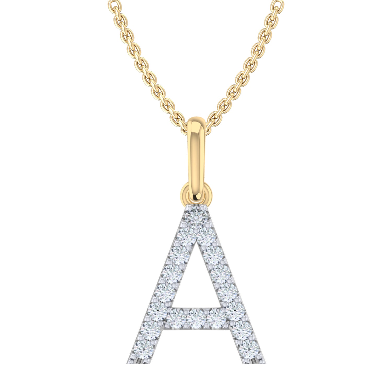 9ct Yellow Gold Round Cut 0.10 Carat tw Diamond Initial A Pendant