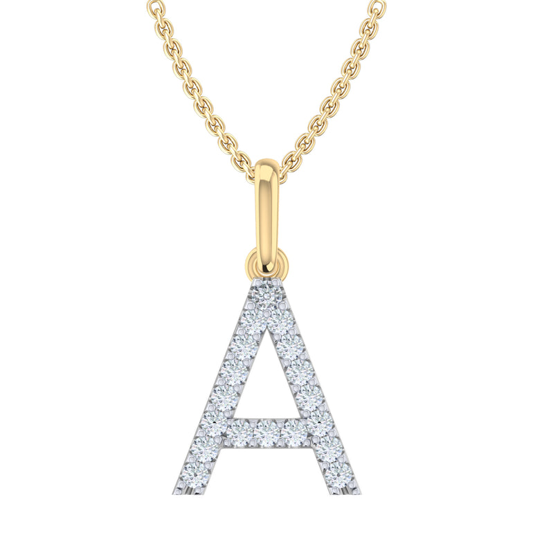 9ct Yellow Gold Round Cut 0.10 Carat tw Diamond Initial A Pendant