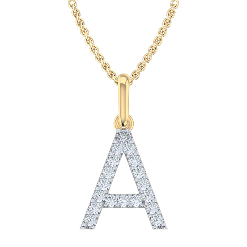 9ct Yellow Gold Round Cut 0.10 Carat tw Diamond Initial A Pendant