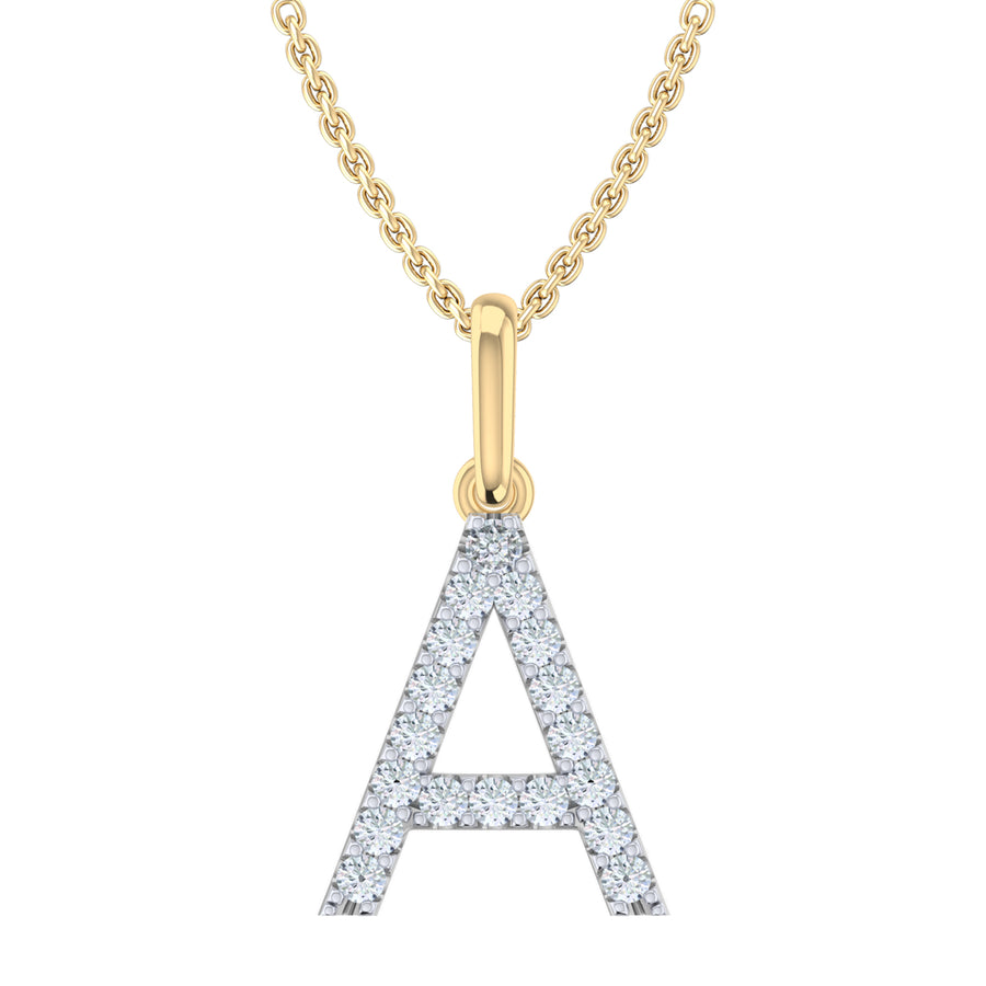 9ct Yellow Gold Round Cut 0.10 Carat tw Diamond Initial A Pendant