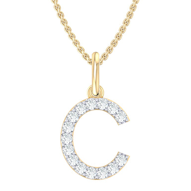9ct Yellow Gold Round Cut 0.10 Carat tw Diamond Initial C Pendant