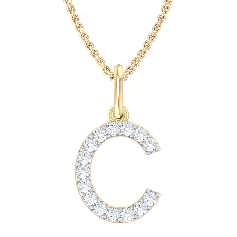 9ct Yellow Gold Round Cut 0.10 Carat tw Diamond Initial C Pendant