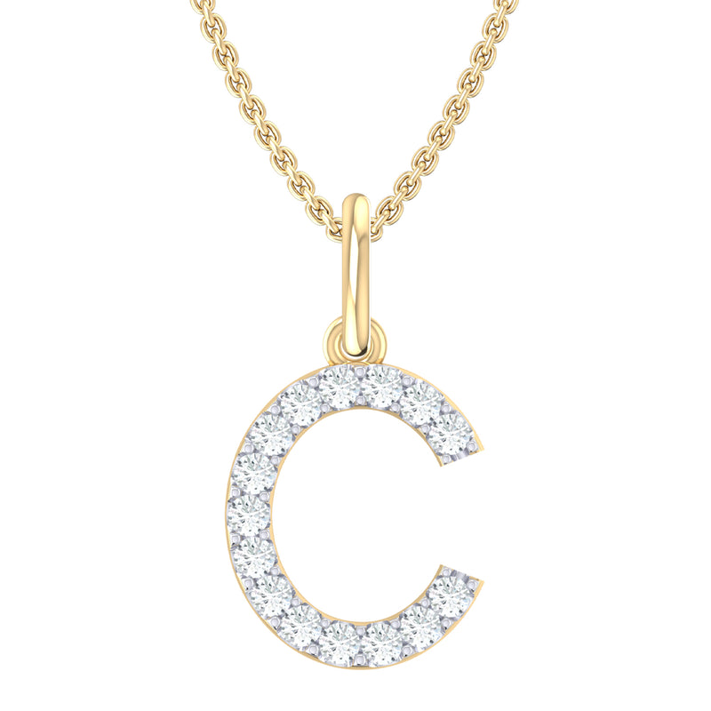 9ct Yellow Gold Round Cut 0.10 Carat tw Diamond Initial C Pendant