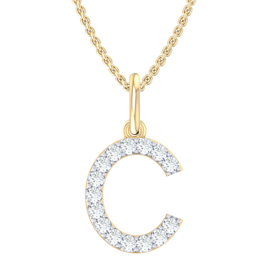 9ct Yellow Gold Round Cut 0.10 Carat tw Diamond Initial C Pendant