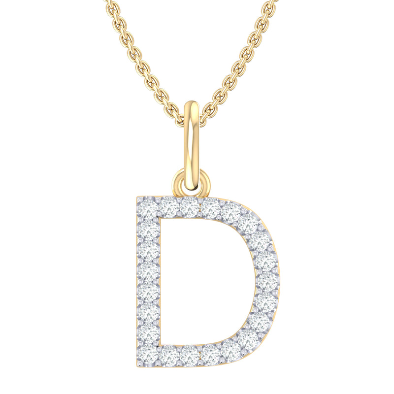 9ct Yellow Gold Round Cut 0.10 Carat tw Diamond Initial D Pendant